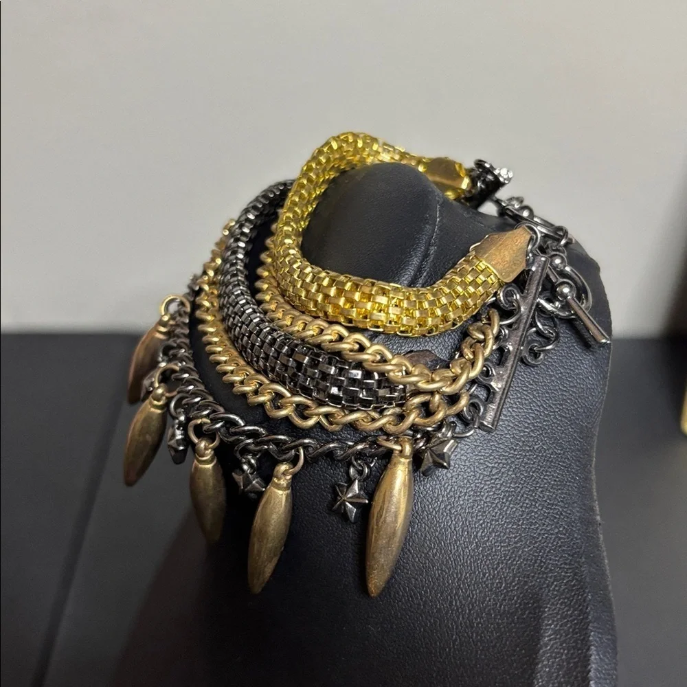 Rocker Chic Multi Tone Chain Statement Bracelet